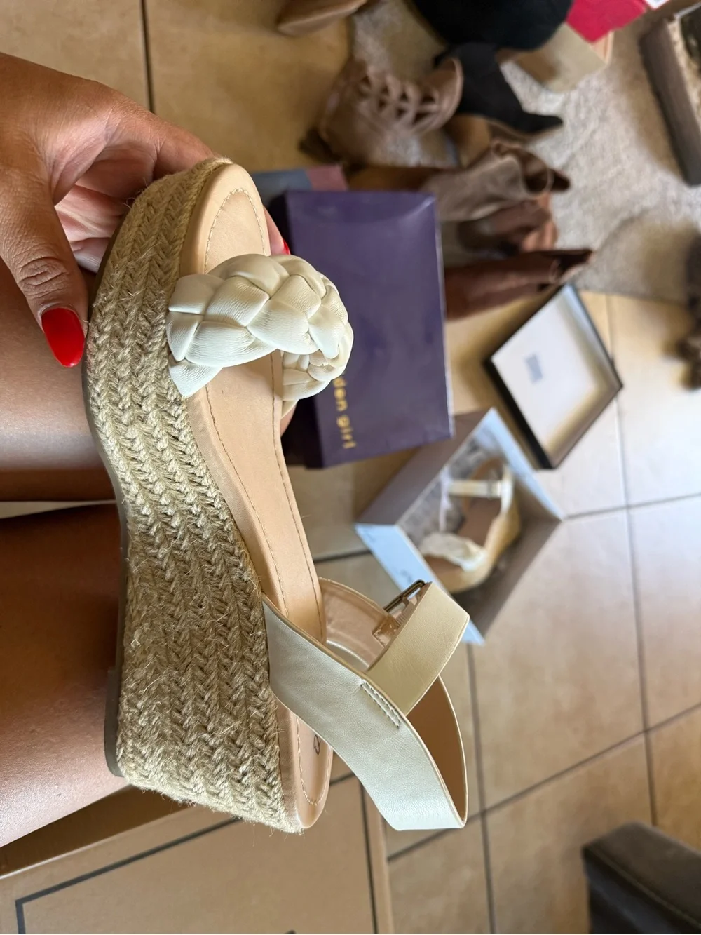 Qupid Cream Braided Espadrille Platform Wedge Sandals